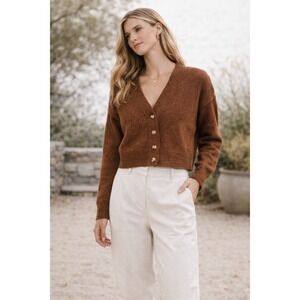 Lulus Womens XS Rust Brown Cropped V-Neck Knit Cardigan Button Front Sweater NEW